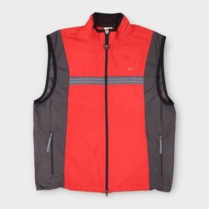 Vintage Nike Running Vest Mens Large Red Reflective Zip Up Lightweight Athletic